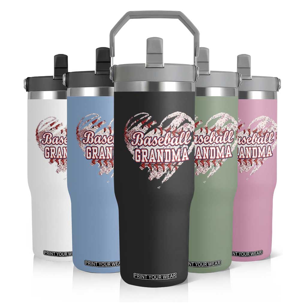 Baseball Grandma Flip Straw Tumbler Vintage Baseball Heart Game Day TS11 Print Your Wear