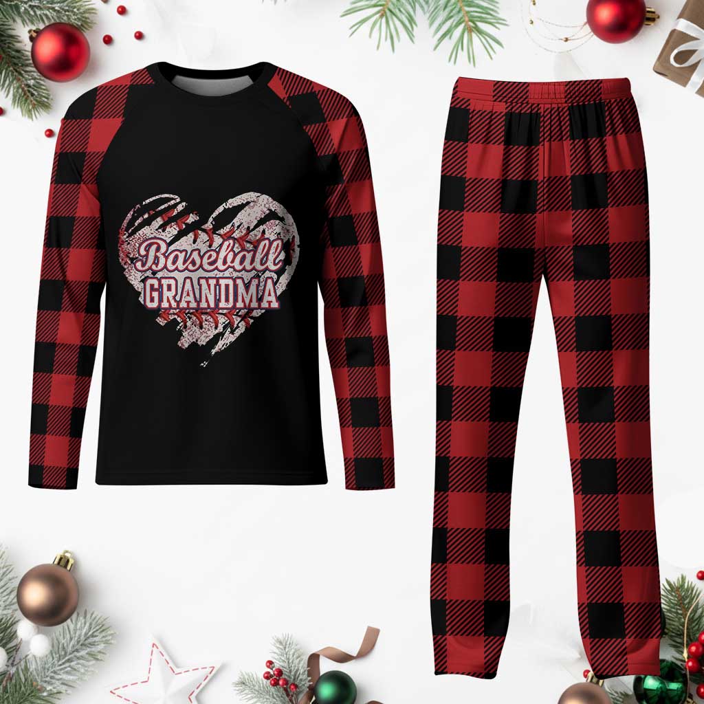 Baseball Grandma Plaid Pajama Set Vintage Baseball Heart Game Day TS11 Buffalo Plaid Print Your Wear