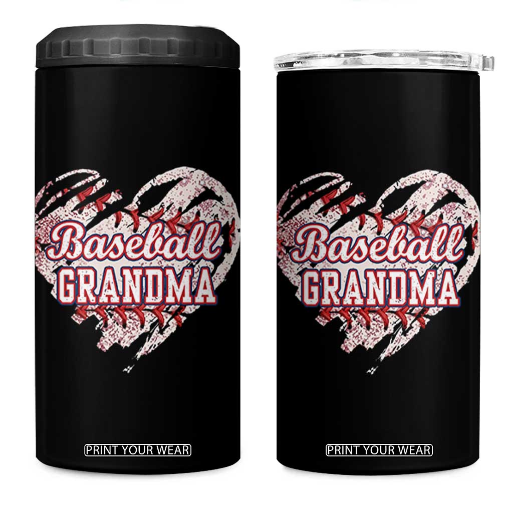 Baseball Grandma 4 in 1 Can Cooler Tumbler Vintage Baseball Heart Game Day TS11 One Size: 16 oz Black Print Your Wear