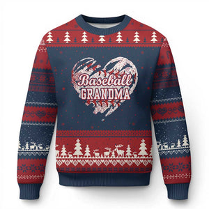 Baseball Grandma Ugly Christmas Sweater Vintage Baseball Heart Game Day TS11 Navy Red Print Your Wear