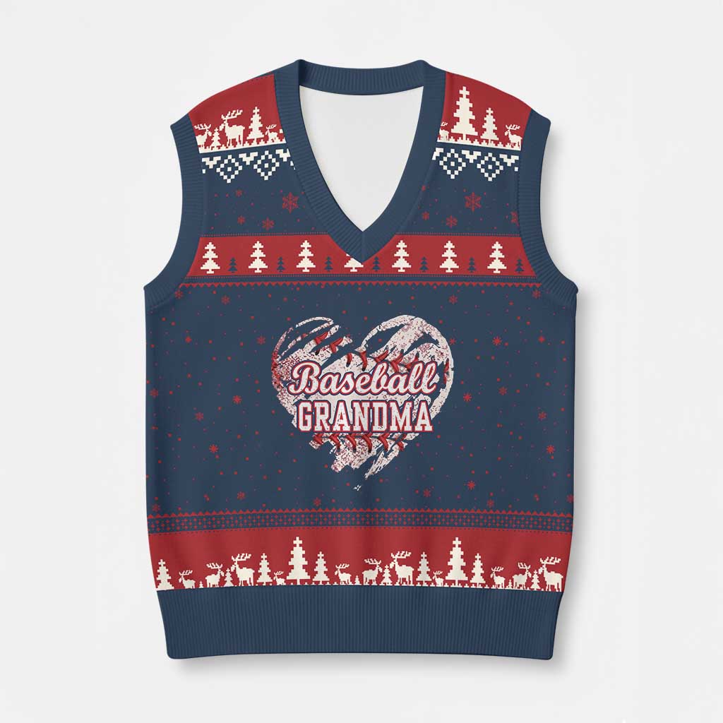 Baseball Grandma V-Neck Knit Sweater Vest Vintage Baseball Heart Game Day TS11 Navy Red Print Your Wear