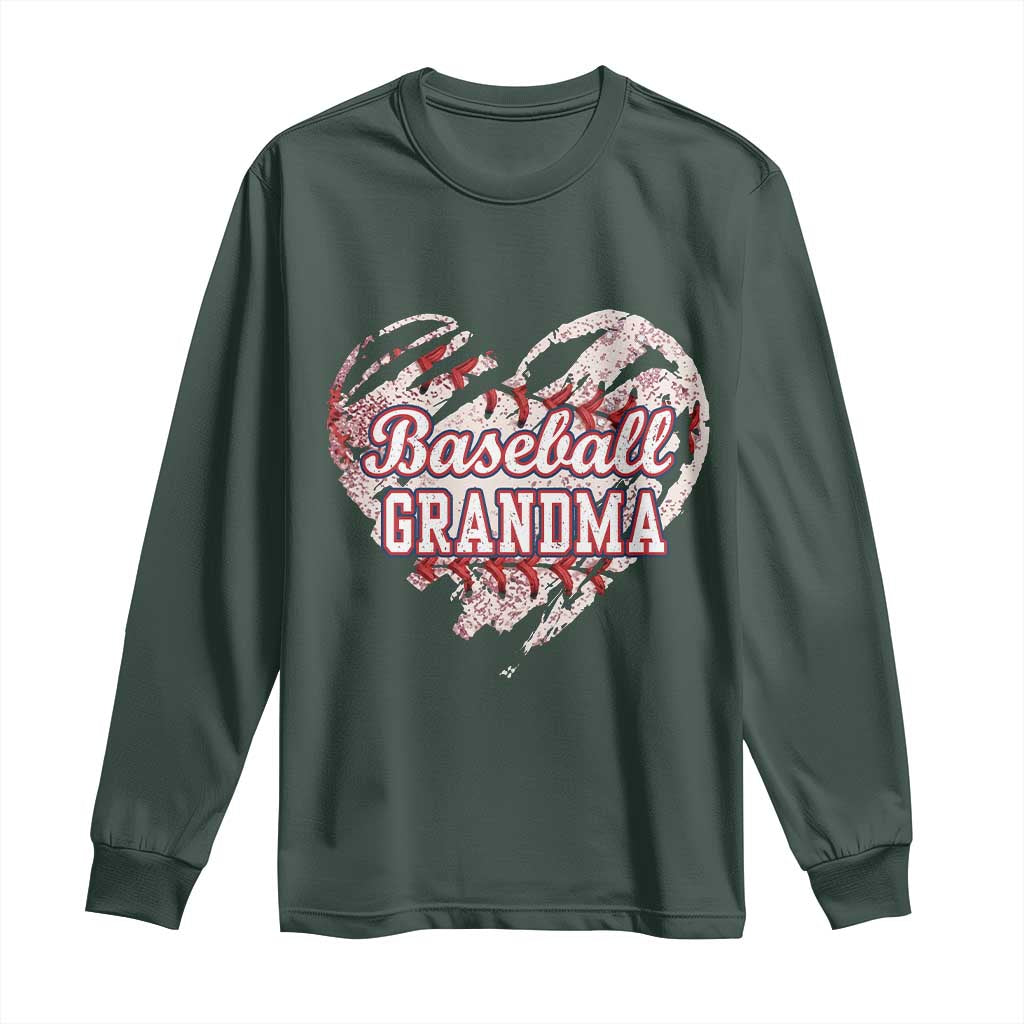 Baseball Grandma Long Sleeve Shirt Vintage Baseball Heart Game Day TS11 Dark Forest Green Print Your Wear