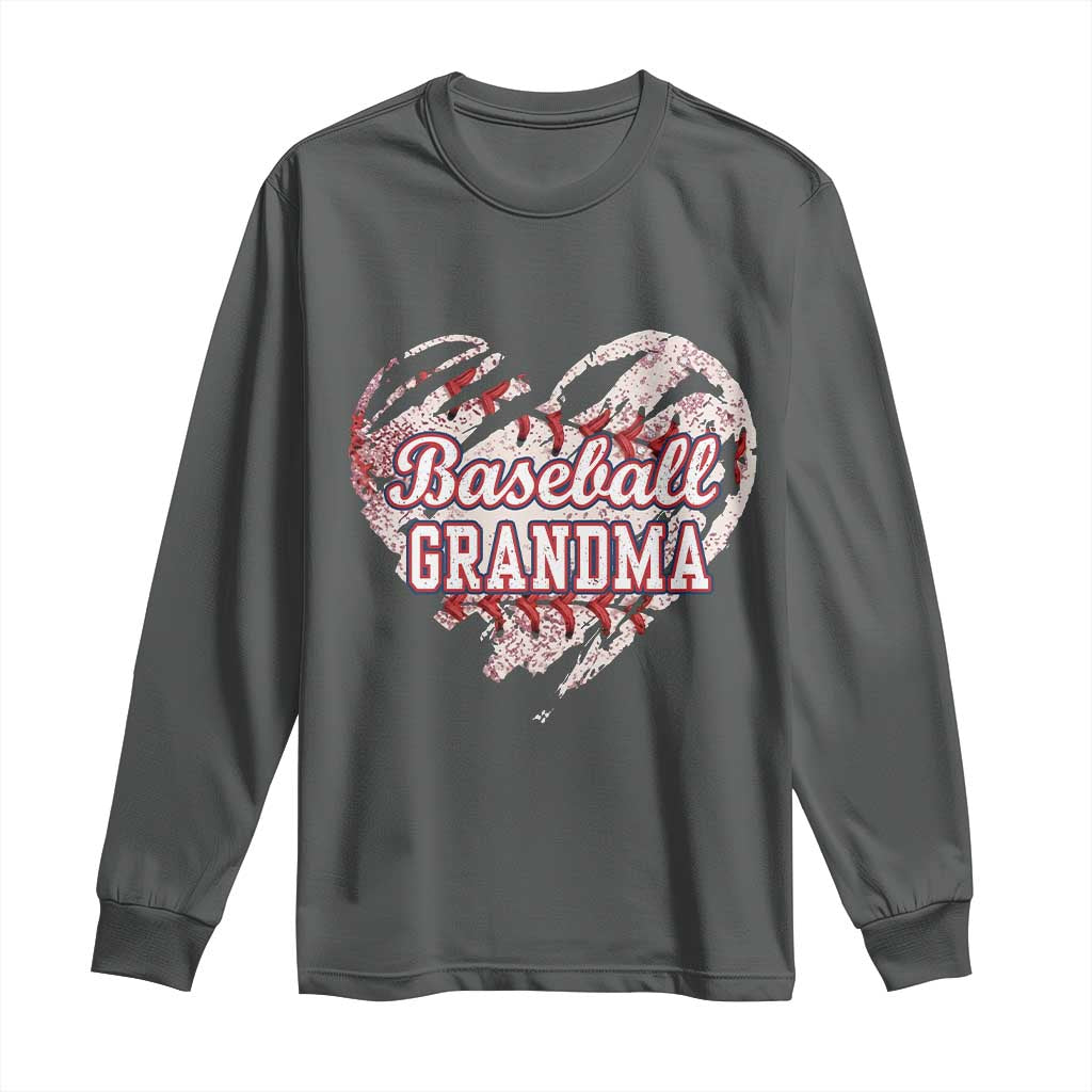 Baseball Grandma Long Sleeve Shirt Vintage Baseball Heart Game Day TS11 Dark Heather Print Your Wear