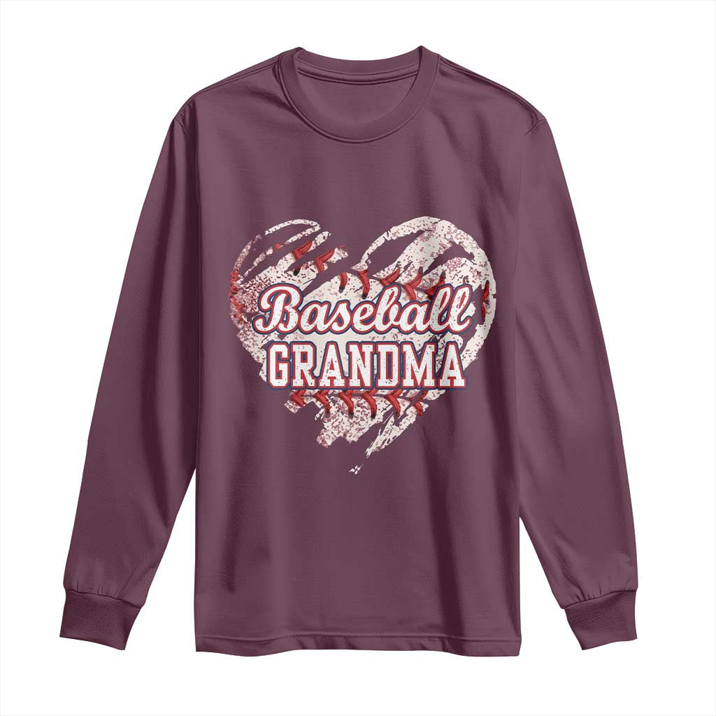 Baseball Grandma Long Sleeve Shirt Vintage Baseball Heart Game Day TS11 Maroon Print Your Wear