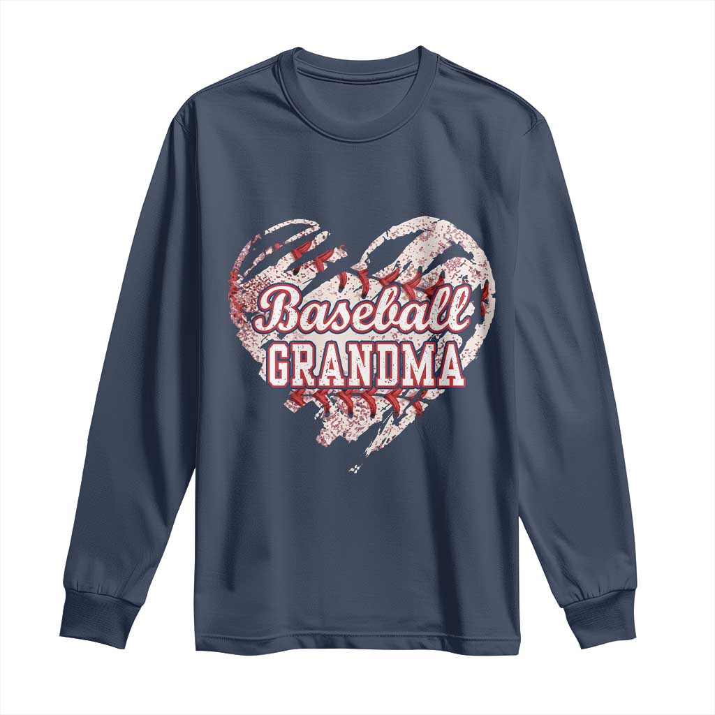 Baseball Grandma Long Sleeve Shirt Vintage Baseball Heart Game Day TS11 Navy Print Your Wear