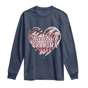 Baseball Grandma Long Sleeve Shirt Vintage Baseball Heart Game Day TS11 Navy Print Your Wear