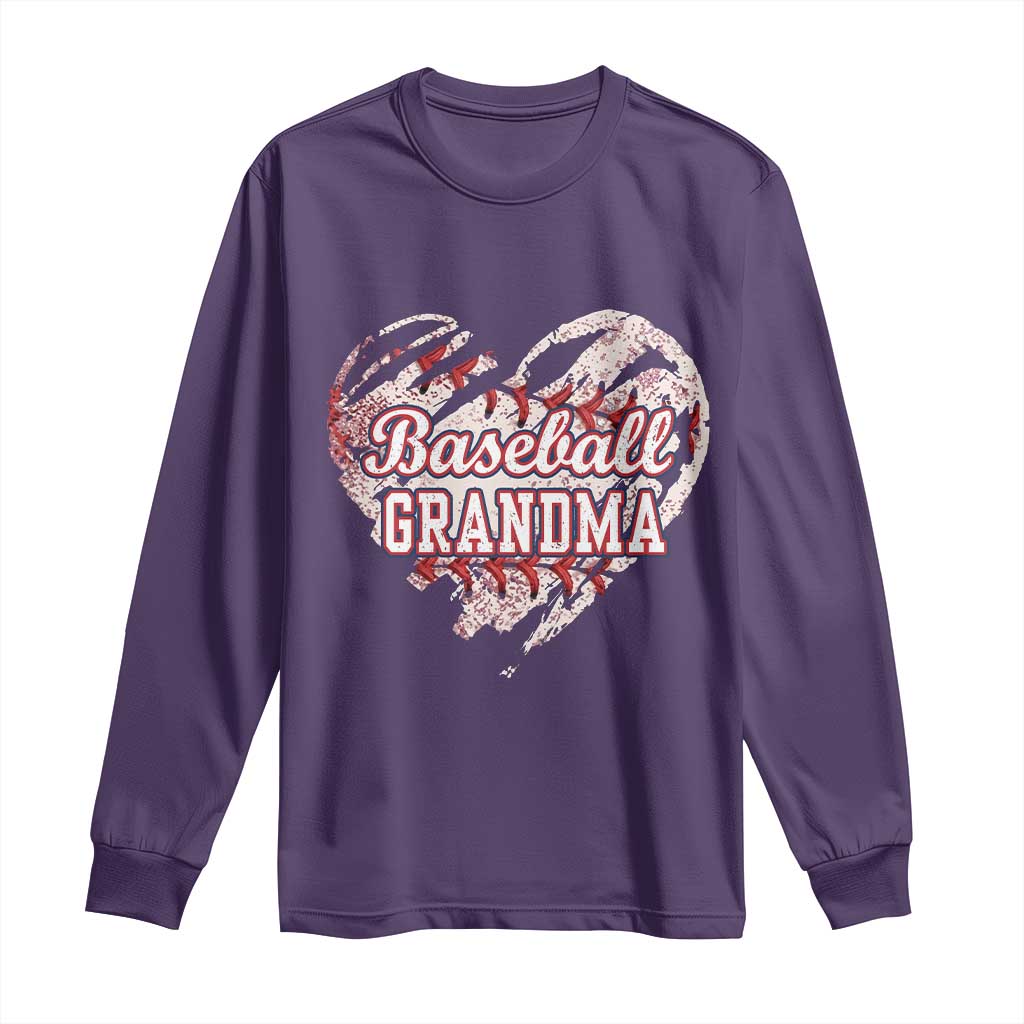 Baseball Grandma Long Sleeve Shirt Vintage Baseball Heart Game Day TS11 Purple Print Your Wear