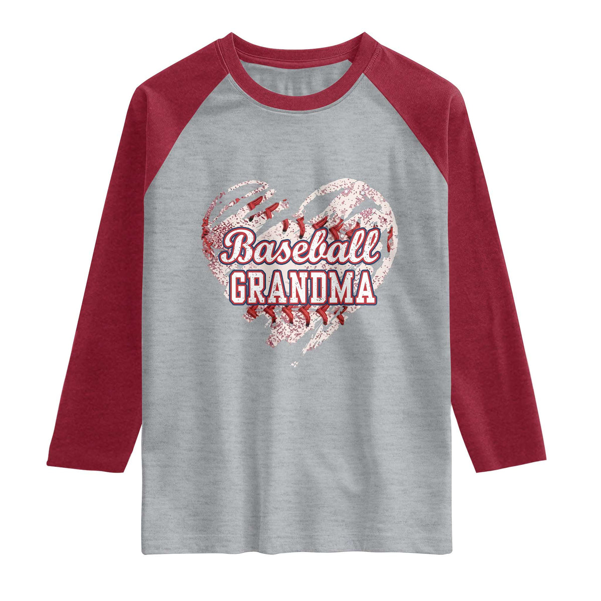 Baseball Grandma Raglan Shirt Vintage Baseball Heart Game Day TS11 Heather Gray Heather Red Print Your Wear