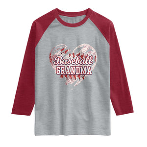 Baseball Grandma Raglan Shirt Vintage Baseball Heart Game Day TS11 Heather Gray Heather Red Print Your Wear