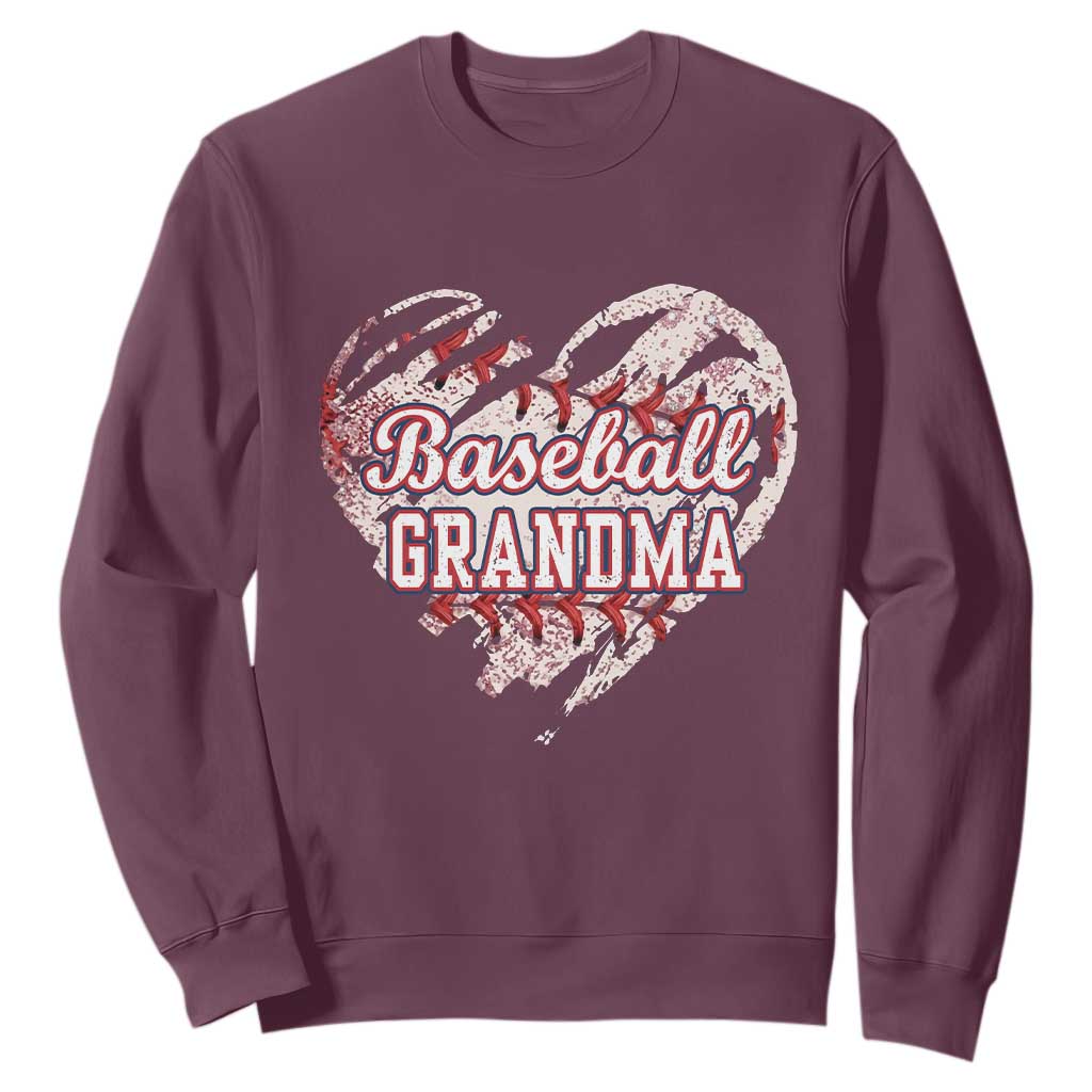 Baseball Grandma Sweatshirt Vintage Baseball Heart Game Day TS11 Maroon Print Your Wear