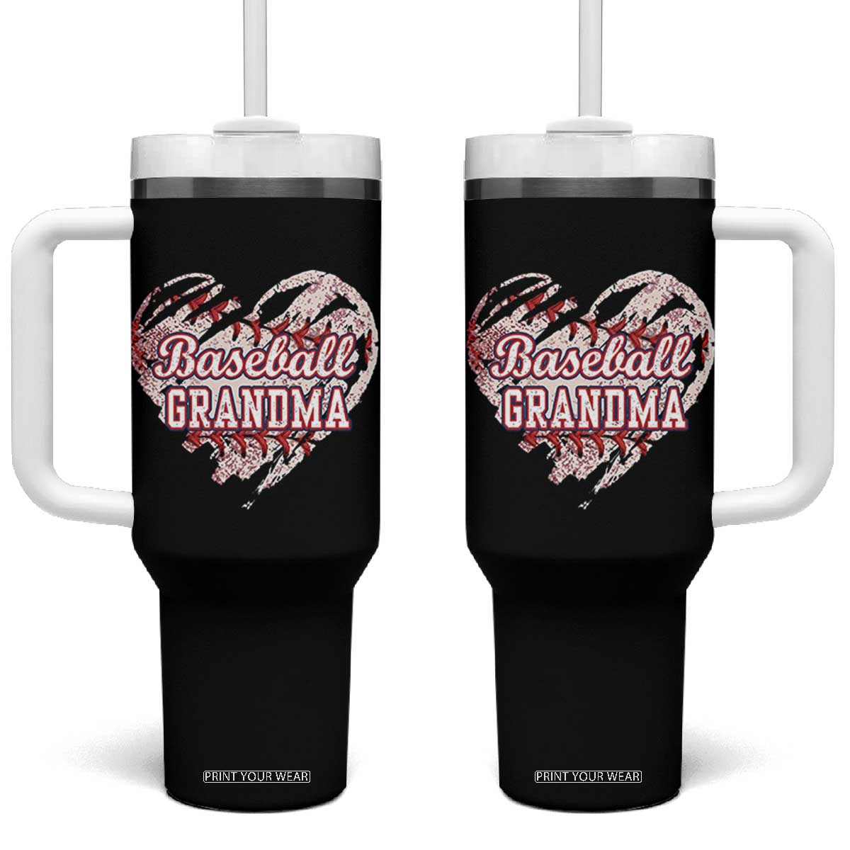 Baseball Grandma Tumbler With Handle Vintage Baseball Heart Game Day TS11 One Size: 40 oz Black Print Your Wear