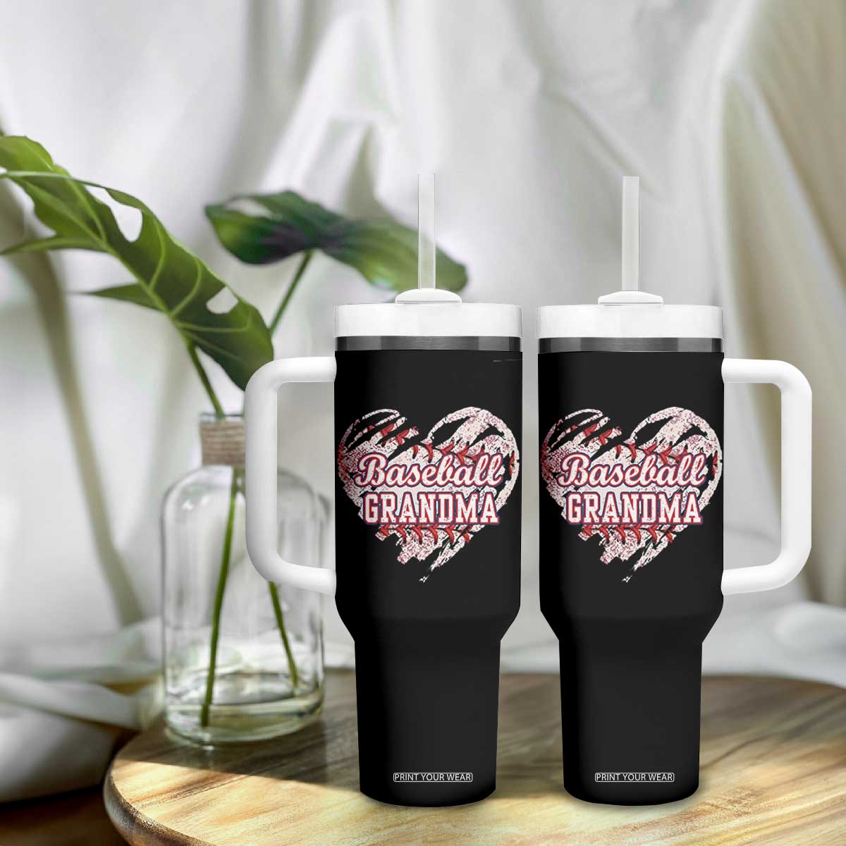 Baseball Grandma Tumbler With Handle Vintage Baseball Heart Game Day TS11 Print Your Wear