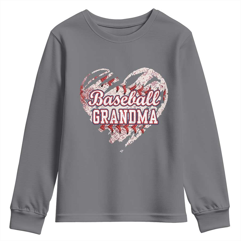 Baseball Grandma Youth Sweatshirt Vintage Baseball Heart Game Day TS11 Charcoal Print Your Wear