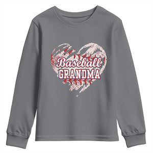 Baseball Grandma Youth Sweatshirt Vintage Baseball Heart Game Day TS11 Charcoal Print Your Wear