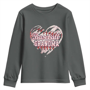Baseball Grandma Youth Sweatshirt Vintage Baseball Heart Game Day TS11 Dark Heather Print Your Wear