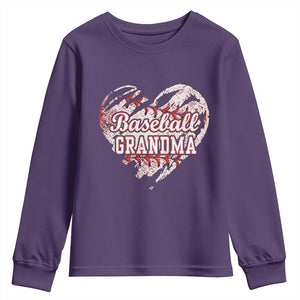 Baseball Grandma Youth Sweatshirt Vintage Baseball Heart Game Day TS11 Purple Print Your Wear