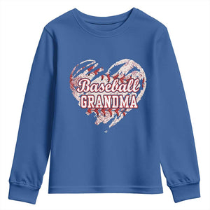 Baseball Grandma Youth Sweatshirt Vintage Baseball Heart Game Day TS11 Royal Blue Print Your Wear