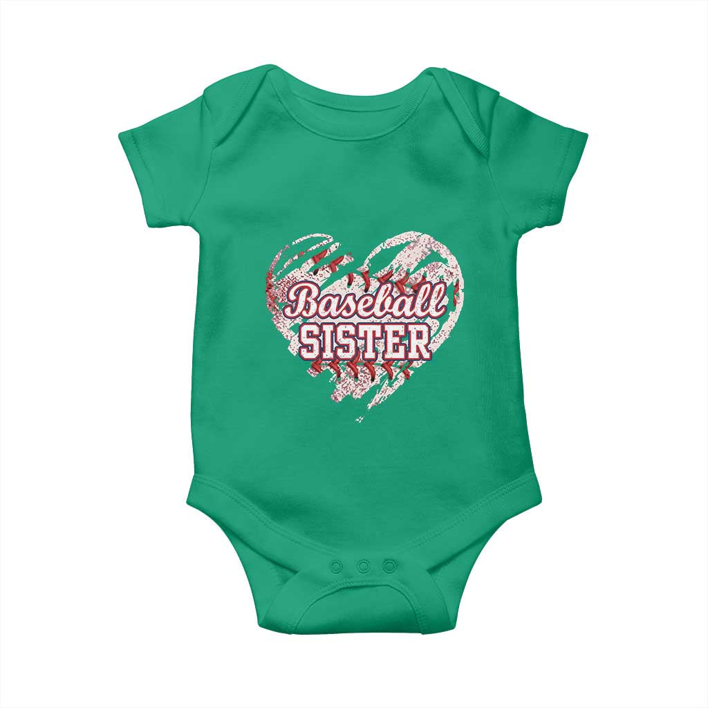 Baseball Sister Baby Onesie Vintage Baseball Heart Game Day TS11 Irish Green Print Your Wear