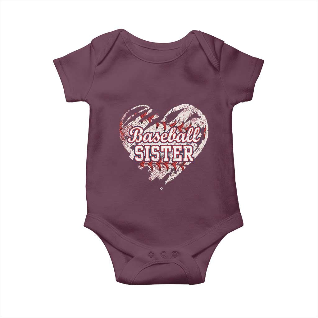 Baseball Sister Baby Onesie Vintage Baseball Heart Game Day TS11 Maroon Print Your Wear