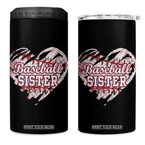 Baseball Sister 4 in 1 Can Cooler Tumbler Vintage Baseball Heart Game Day TS11 One Size: 16 oz Black Print Your Wear