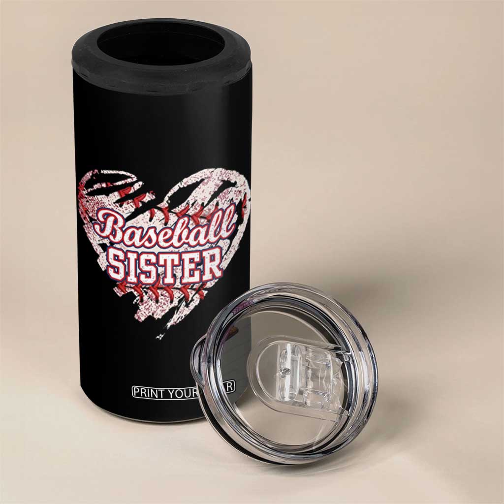 Baseball Sister 4 in 1 Can Cooler Tumbler Vintage Baseball Heart Game Day TS11 Print Your Wear