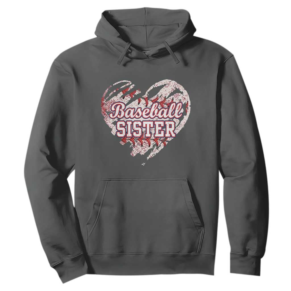 Baseball Sister Hoodie Vintage Baseball Heart Game Day TS11 Dark Heather Print Your Wear