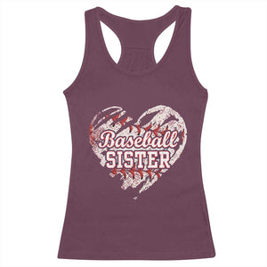 Baseball Sister Racerback Tank Top Vintage Baseball Heart Game Day TS11 Maroon Print Your Wear