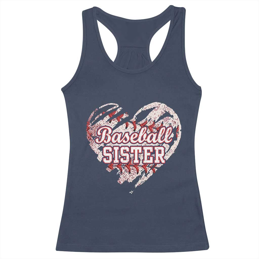 Baseball Sister Racerback Tank Top Vintage Baseball Heart Game Day TS11 Navy Print Your Wear