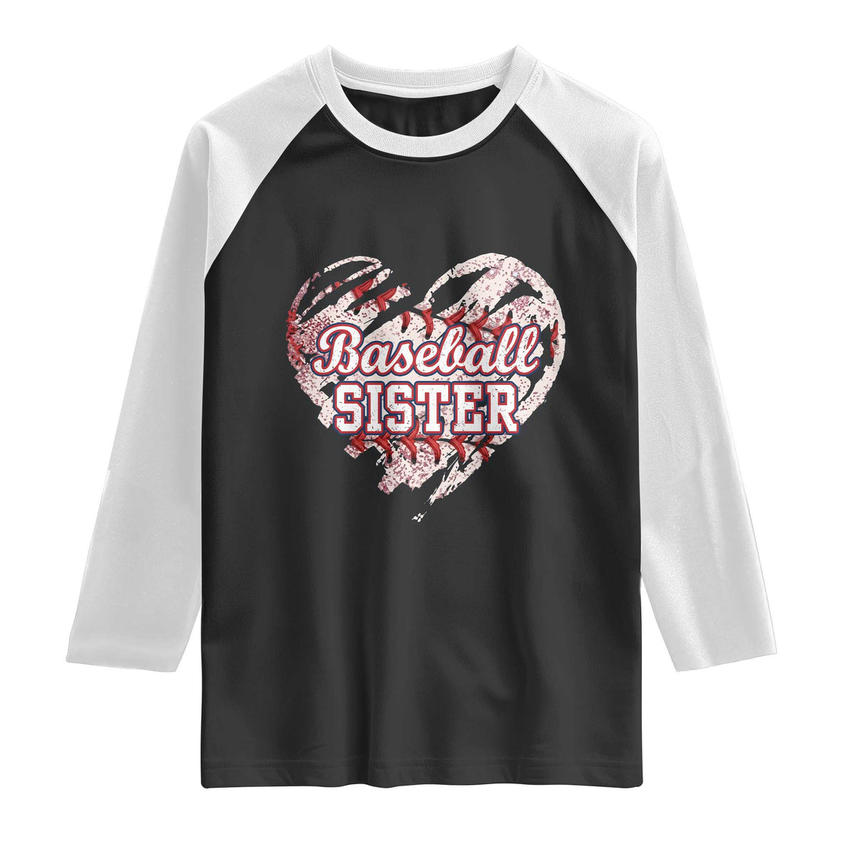 Baseball Sister Raglan Shirt Vintage Baseball Heart Game Day TS11 Black White Print Your Wear