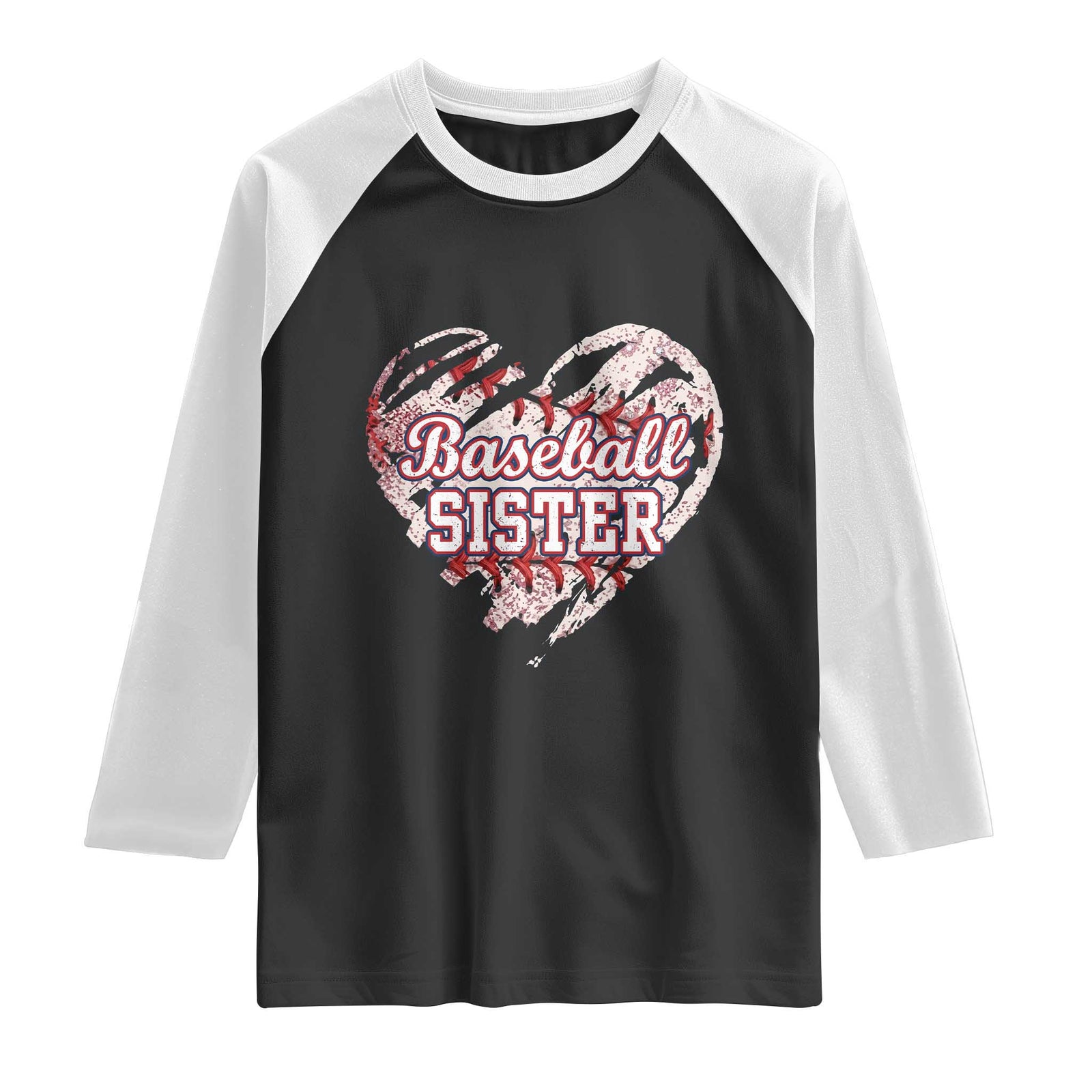 Baseball Sister Raglan Shirt Vintage Baseball Heart Game Day TS11 Black White Print Your Wear