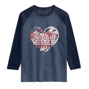Baseball Sister Raglan Shirt Vintage Baseball Heart Game Day TS11 Heather Denim Navy Print Your Wear