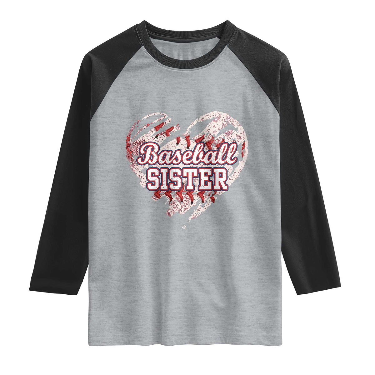 Baseball Sister Raglan Shirt Vintage Baseball Heart Game Day TS11 Heather Gray Black Print Your Wear