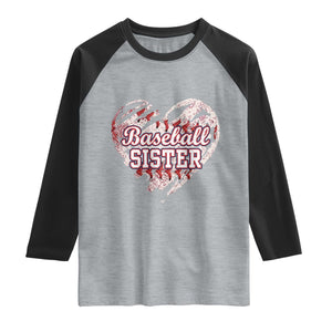 Baseball Sister Raglan Shirt Vintage Baseball Heart Game Day TS11 Heather Gray Black Print Your Wear