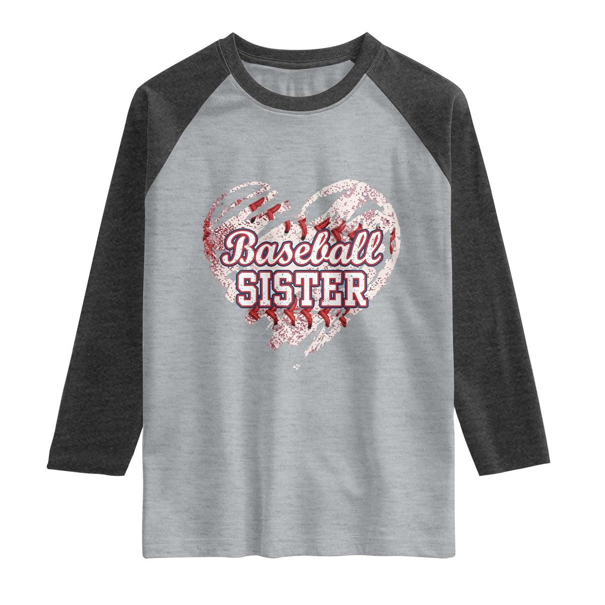 Baseball Sister Raglan Shirt Vintage Baseball Heart Game Day TS11 Heather Gray Heather Charcoal Print Your Wear