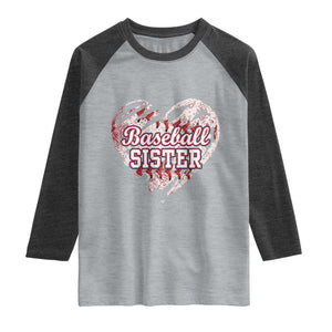 Baseball Sister Raglan Shirt Vintage Baseball Heart Game Day TS11 Heather Gray Heather Charcoal Print Your Wear
