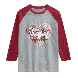Baseball Sister Raglan Shirt Vintage Baseball Heart Game Day TS11 Heather Gray Heather Red Print Your Wear