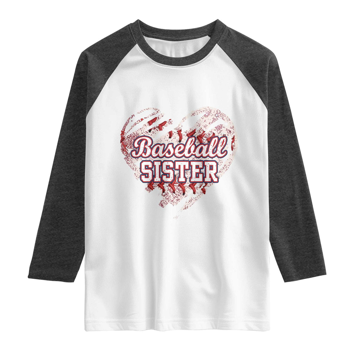 Baseball Sister Raglan Shirt Vintage Baseball Heart Game Day TS11 White Heather Charcoal Print Your Wear