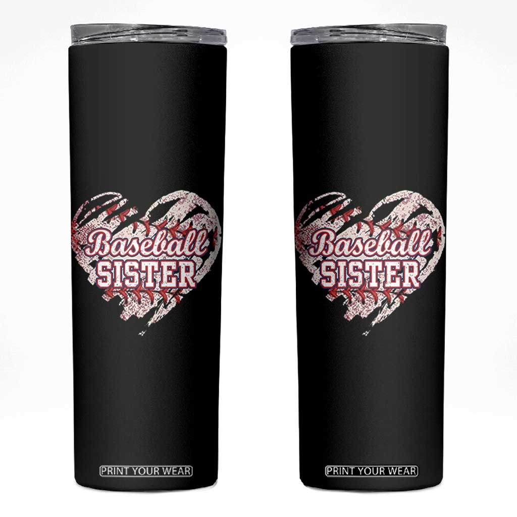Baseball Sister Skinny Tumbler Vintage Baseball Heart Game Day TS11 Black Print Your Wear