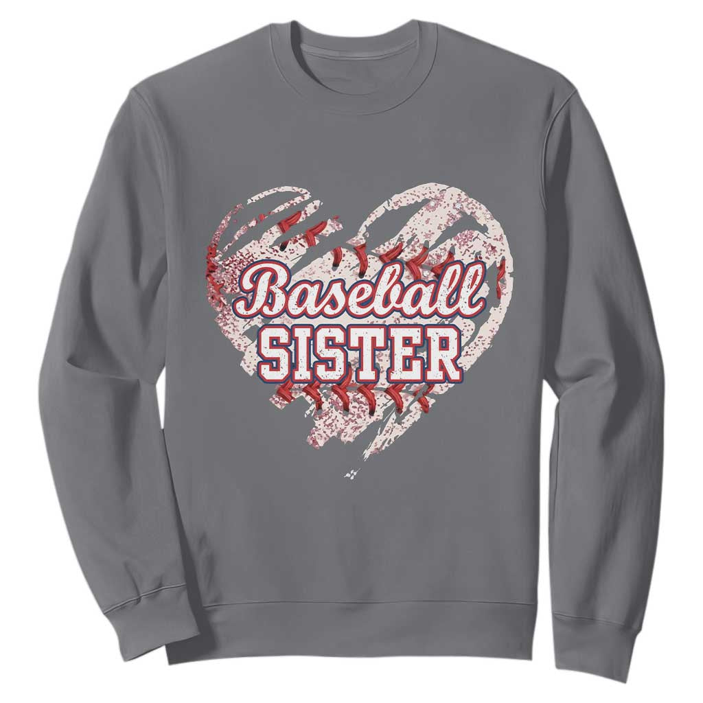 Baseball Sister Sweatshirt Vintage Baseball Heart Game Day TS11 Charcoal Print Your Wear