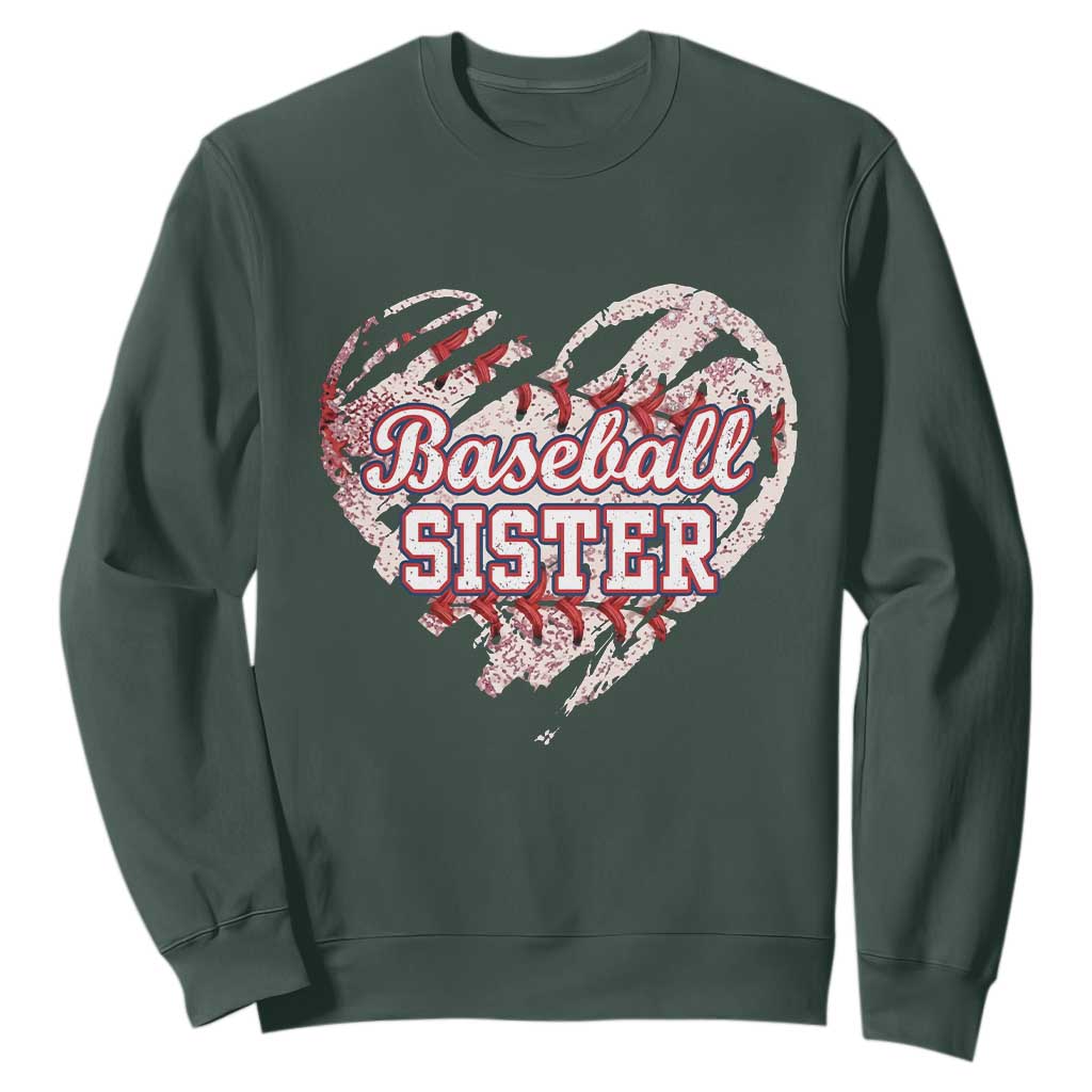 Baseball Sister Sweatshirt Vintage Baseball Heart Game Day TS11 Dark Forest Green Print Your Wear