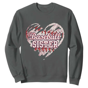 Baseball Sister Sweatshirt Vintage Baseball Heart Game Day TS11 Dark Heather Print Your Wear