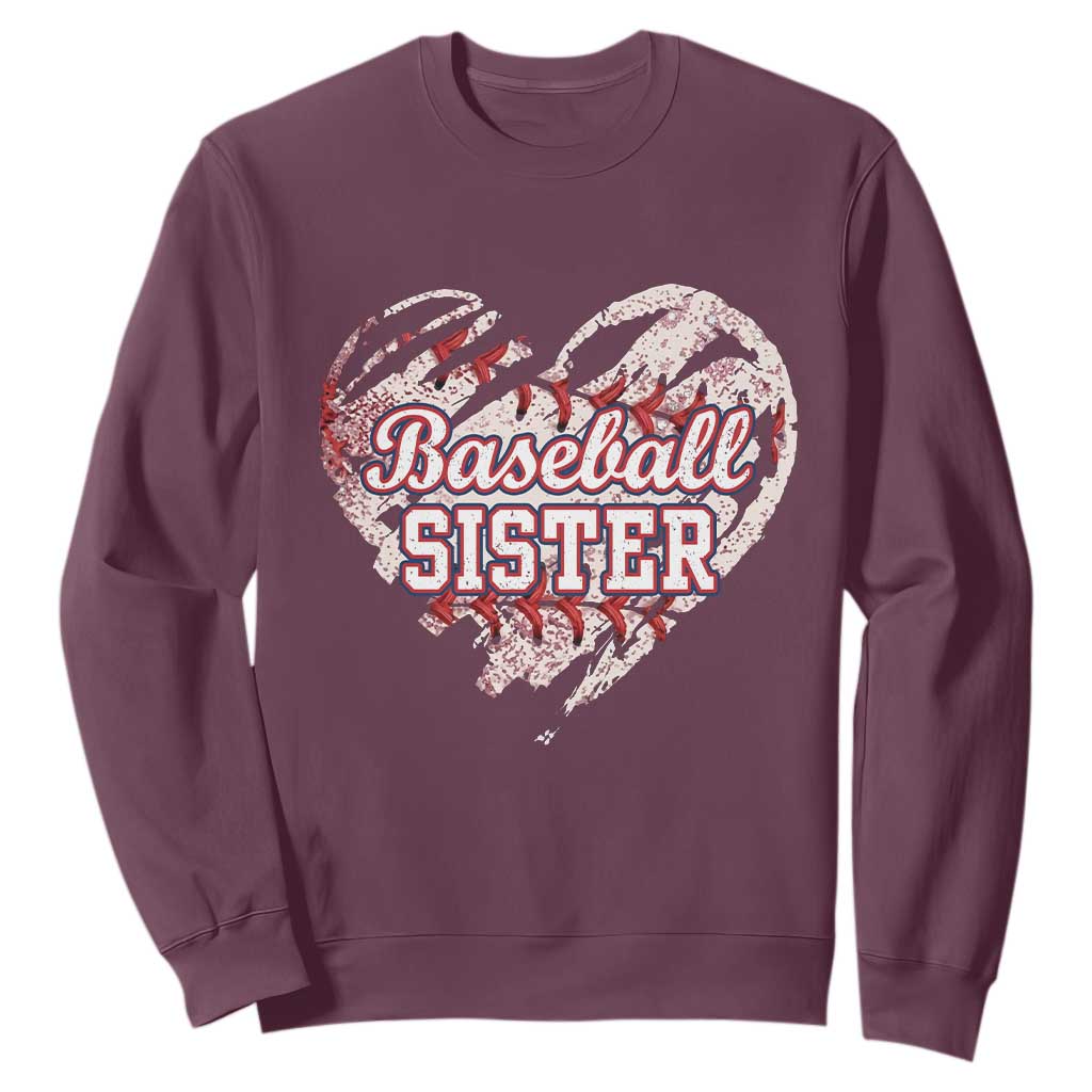 Baseball Sister Sweatshirt Vintage Baseball Heart Game Day TS11 Maroon Print Your Wear