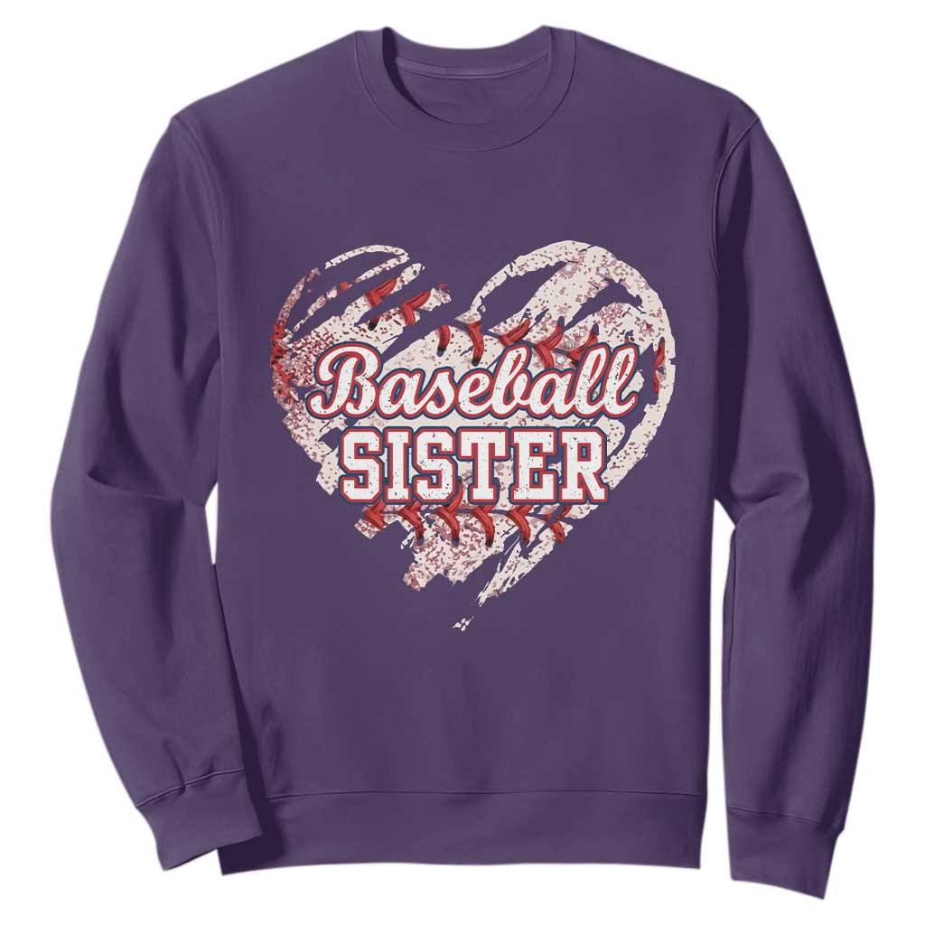 Baseball Sister Sweatshirt Vintage Baseball Heart Game Day TS11 Purple Print Your Wear