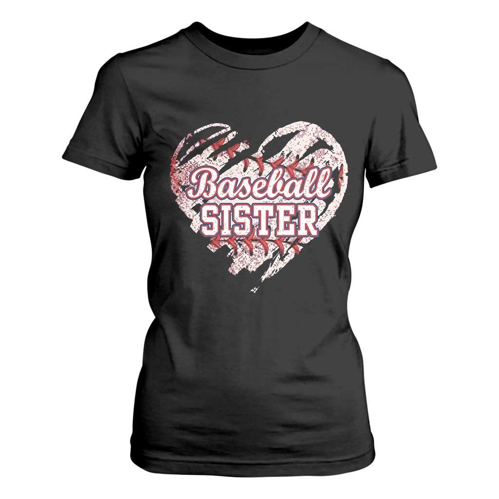 Baseball Sister T Shirt For Women Vintage Baseball Heart Game Day TS11 Black Print Your Wear