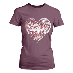 Baseball Sister T Shirt For Women Vintage Baseball Heart Game Day TS11 Maroon Print Your Wear