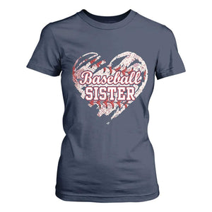 Baseball Sister T Shirt For Women Vintage Baseball Heart Game Day TS11 Navy Print Your Wear