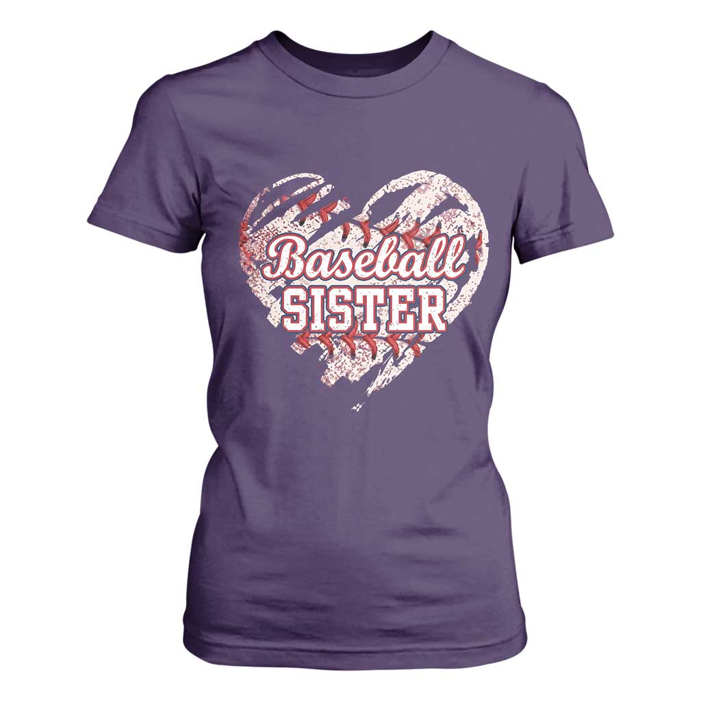 Baseball Sister T Shirt For Women Vintage Baseball Heart Game Day TS11 Purple Print Your Wear