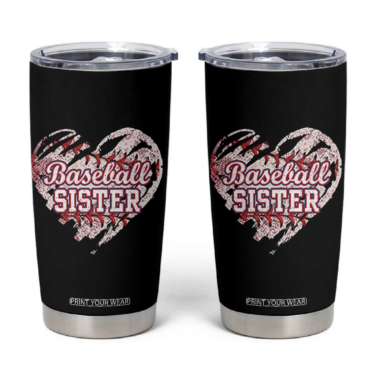 Baseball Sister Tumbler Cup Vintage Baseball Heart Game Day TS11 Black Print Your Wear