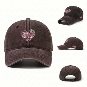 Baseball Sister Washed Cotton Baseball Cap Vintage Baseball Heart Game Day