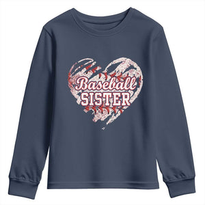 Baseball Sister Youth Sweatshirt Vintage Baseball Heart Game Day TS11 Navy Print Your Wear